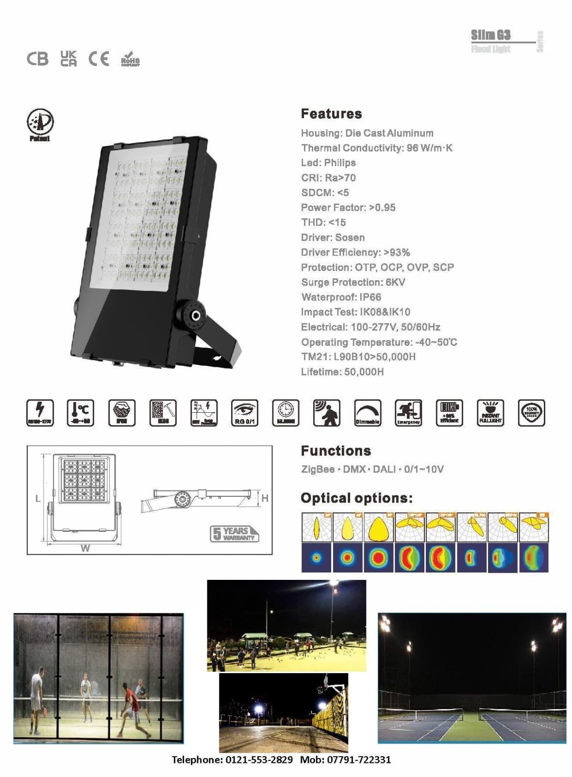 LED PADEL COURT TENNIS BOWLING COURT LIGHTS 100W - 400W