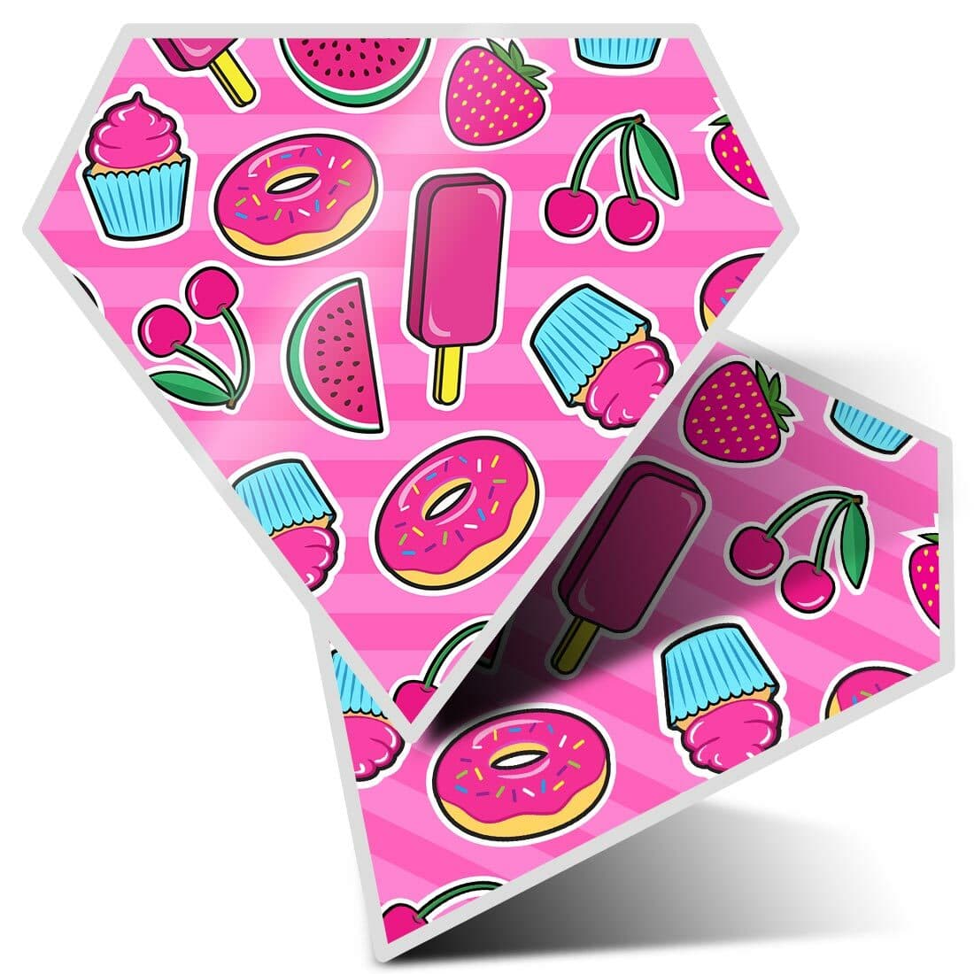 2 x Diamond Stickers 7.5 cm - Pink Summer Fruit Cakes Girls  #14773