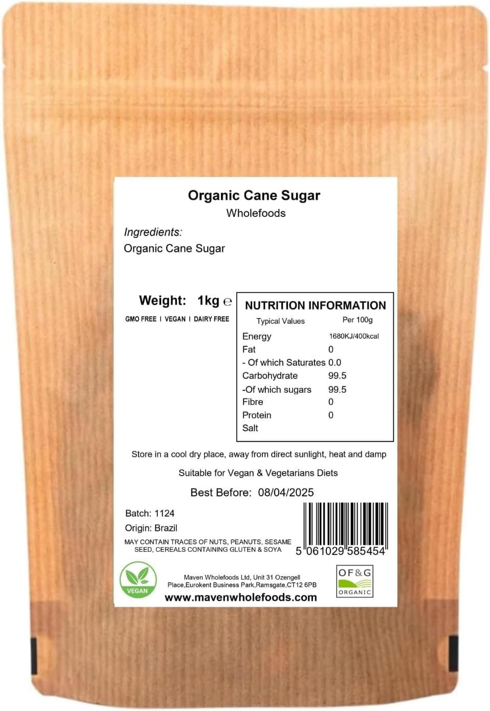 Maven Wholefoods Organic Cane Sugar 1kg| Unrefined Natural Sugar| GMO Free| No view 2