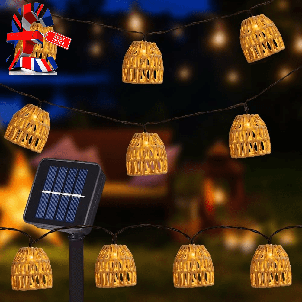Solar Lights Outdoor Garden String| 3.8M Rattan Ball String Lights| Bohemian Sty