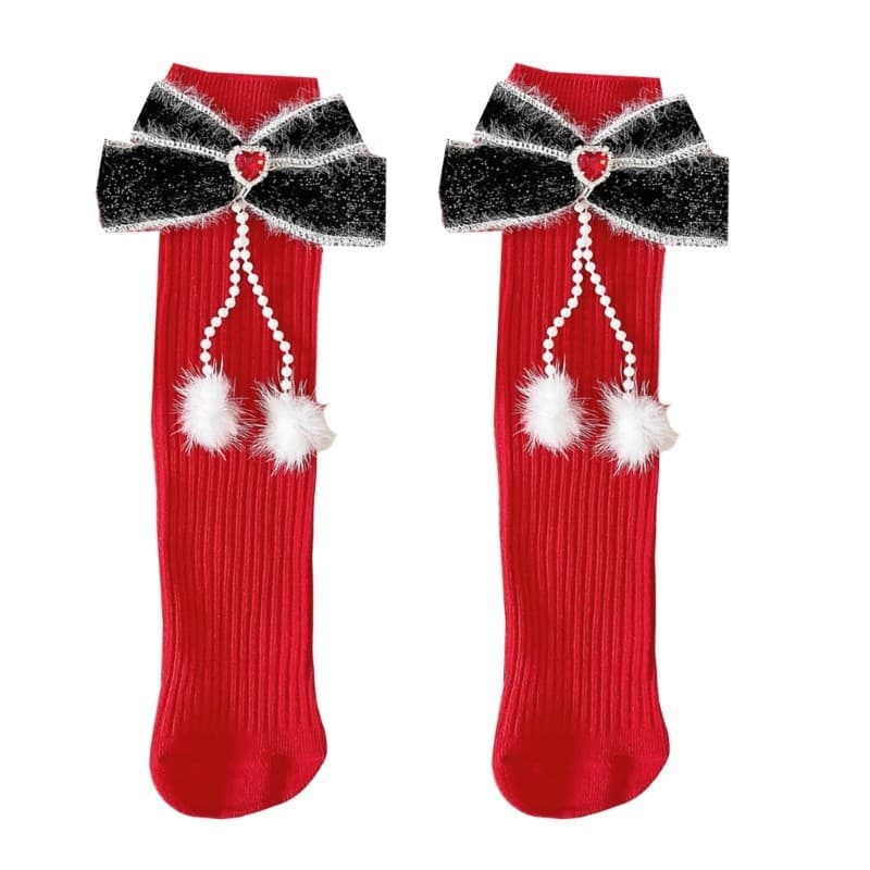 Cute Heart Bows Socks Elegant Middle Tube Socks Hosiery for Casual or Party Wear