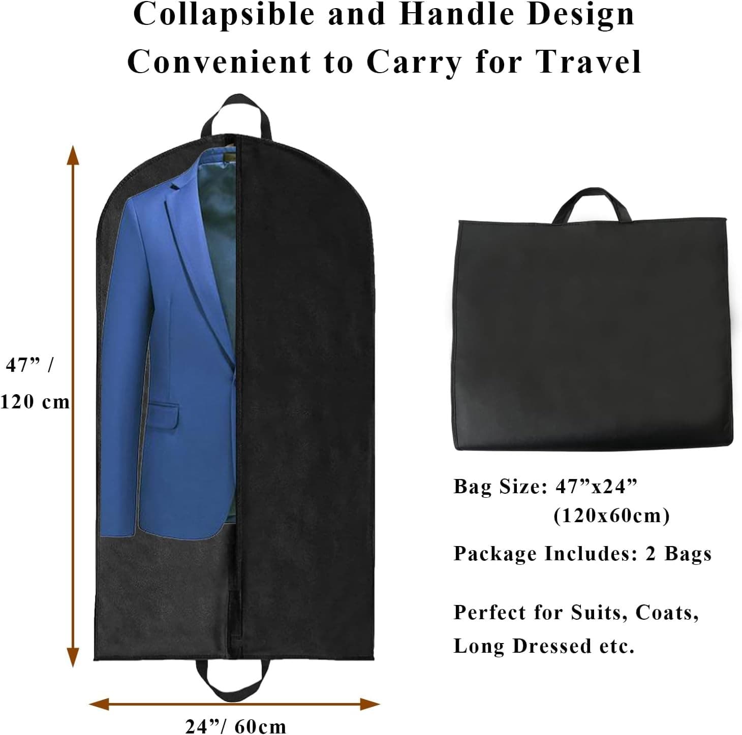 Yelinosk 2 PCS Black Suit Bag for Man 60x120cm| Dust Cover| Carrier| Storage Ba view 2