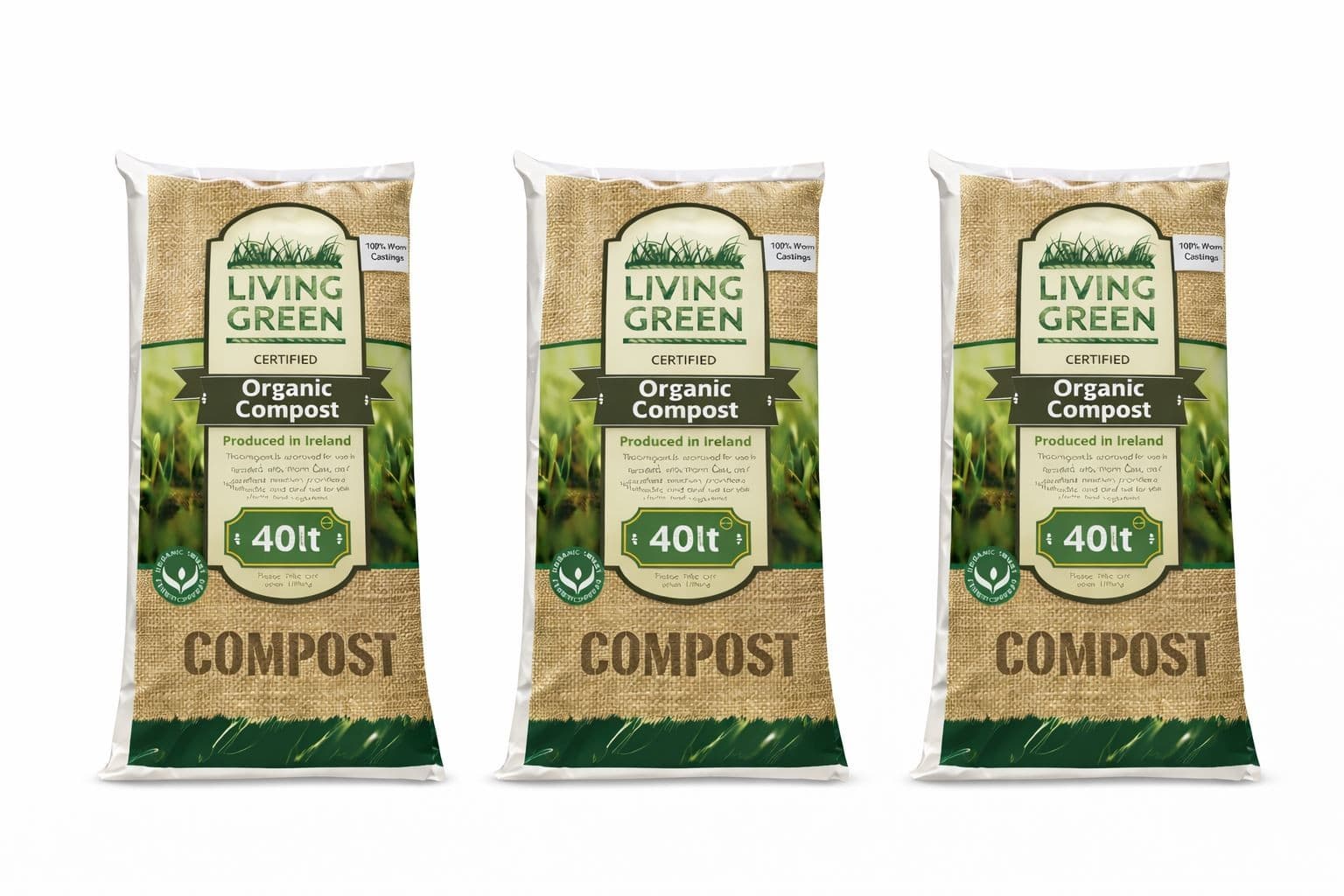 Living Green 3 x 40L 100% Worm Castings Organic Compost Soil