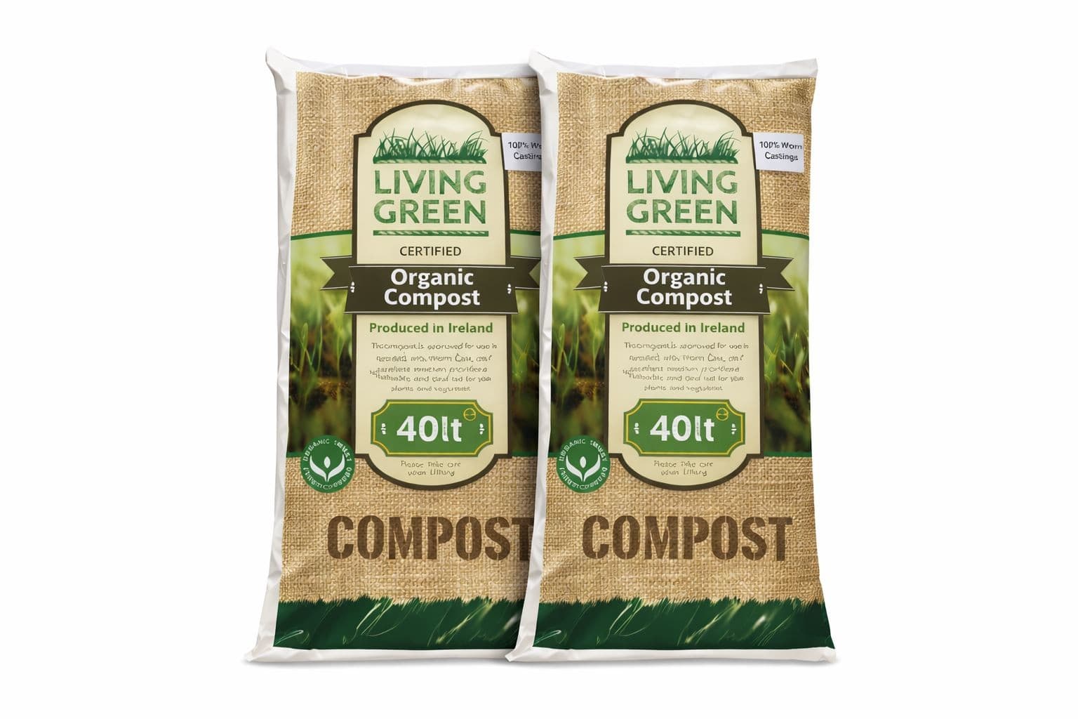 Living Green 2 x 40L 100% Worm Castings Organic Compost Soil