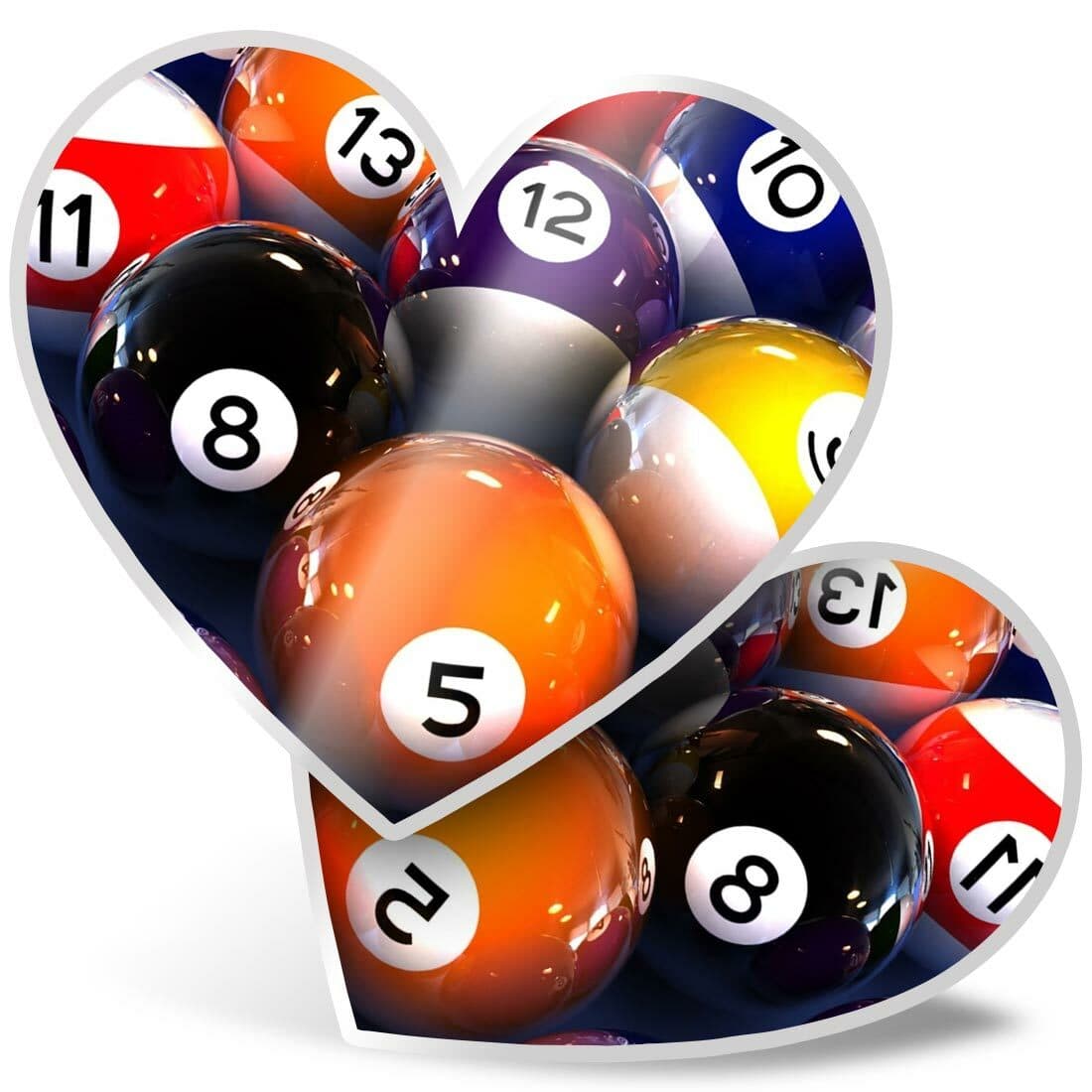 2 x Heart Stickers 7.5 cm - Glossy Pool Balls Snooker Pub  #13156