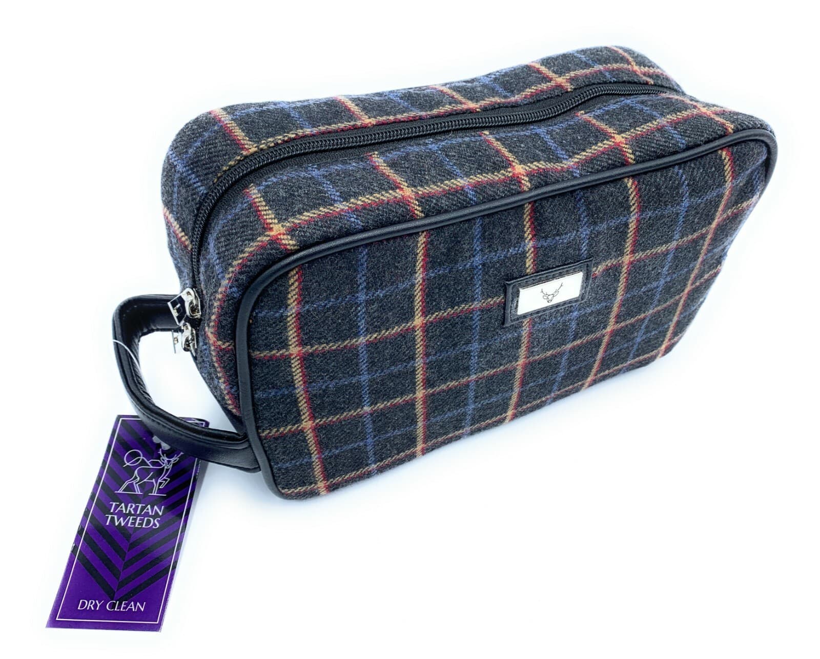 Tweed Wash Bag Toiletry Bag Black Check view 2