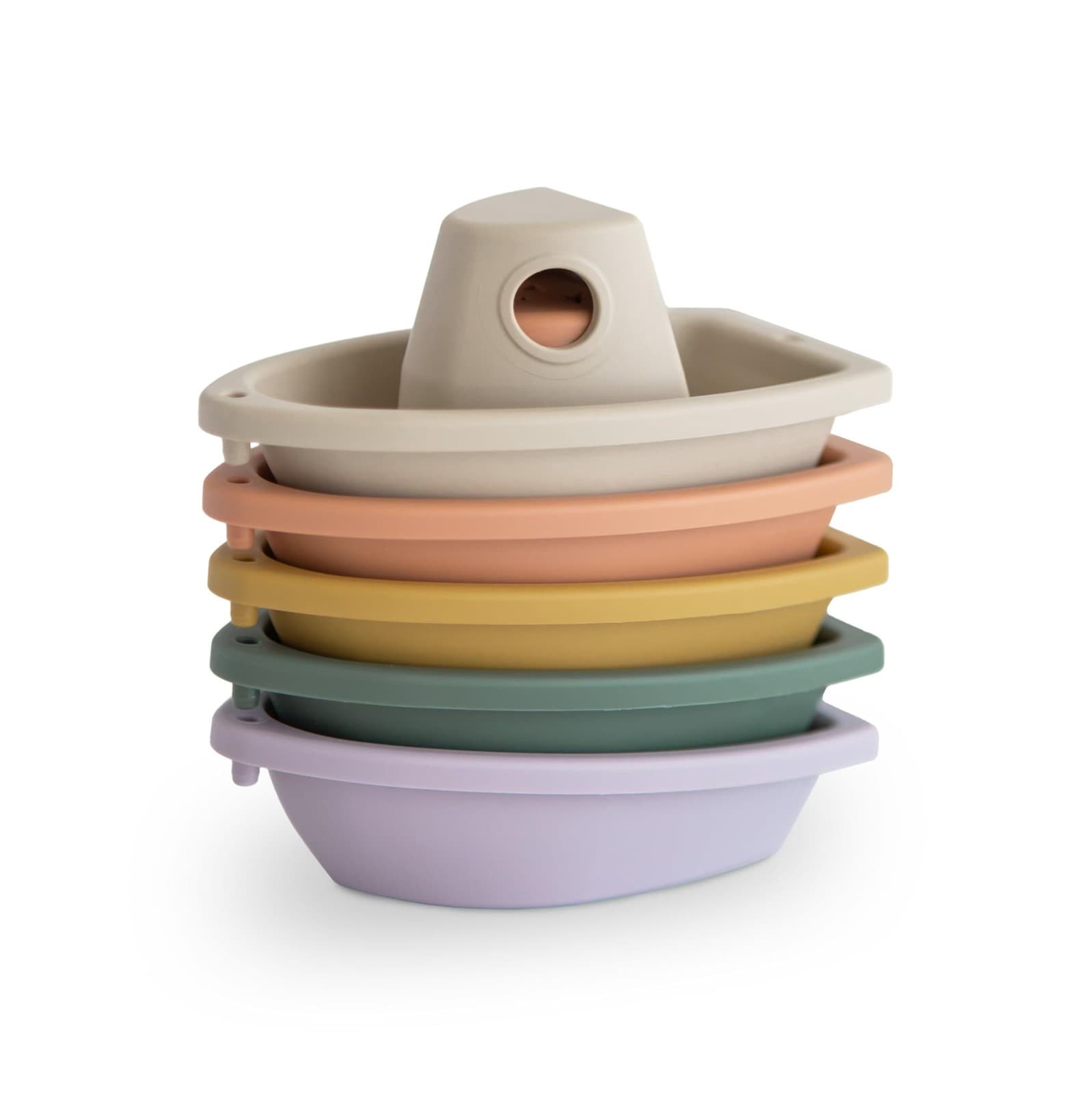 Mushie Stackable Bath Boats Toy (Rustic) – 5 Floating Bath Toys for Baby and Toddl