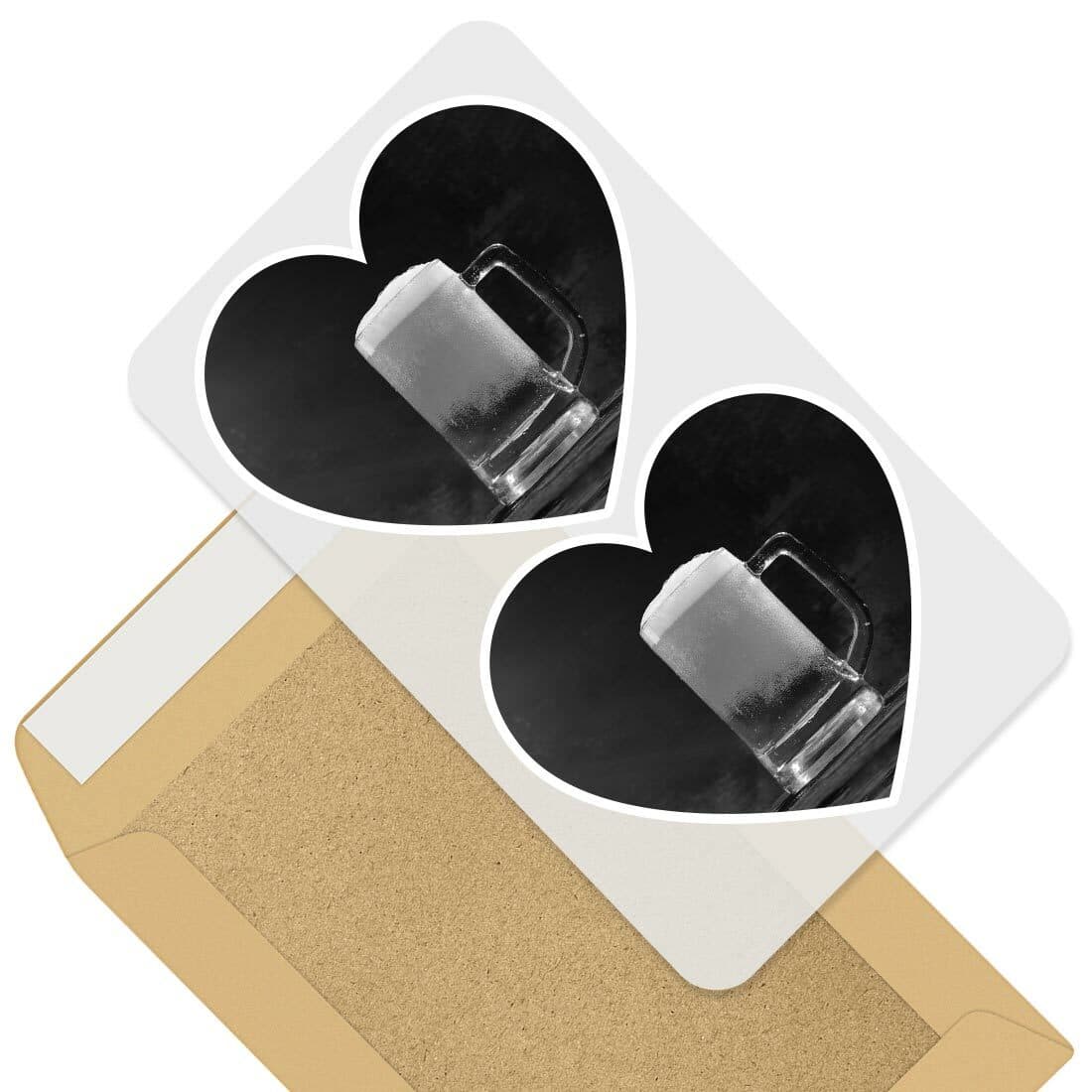 2 x Heart Stickers 7.5 cm - BW - Rustic Beer Mug Print Alcohol Beverage  #40973