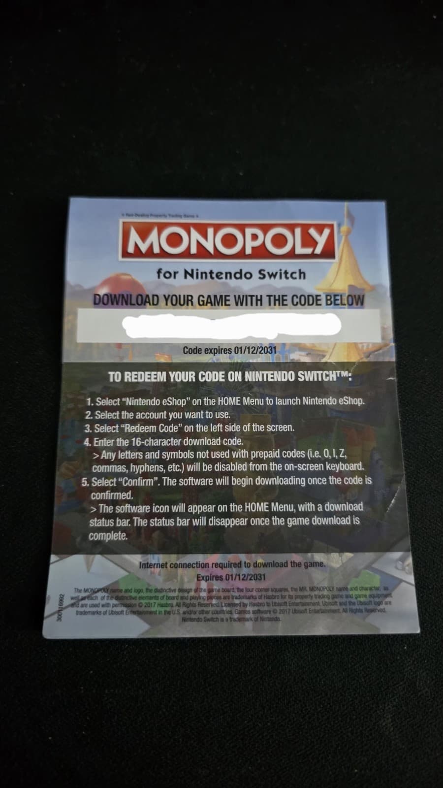 Ubisoft Monopoly Nintendo Switch Game (2017) C0de only