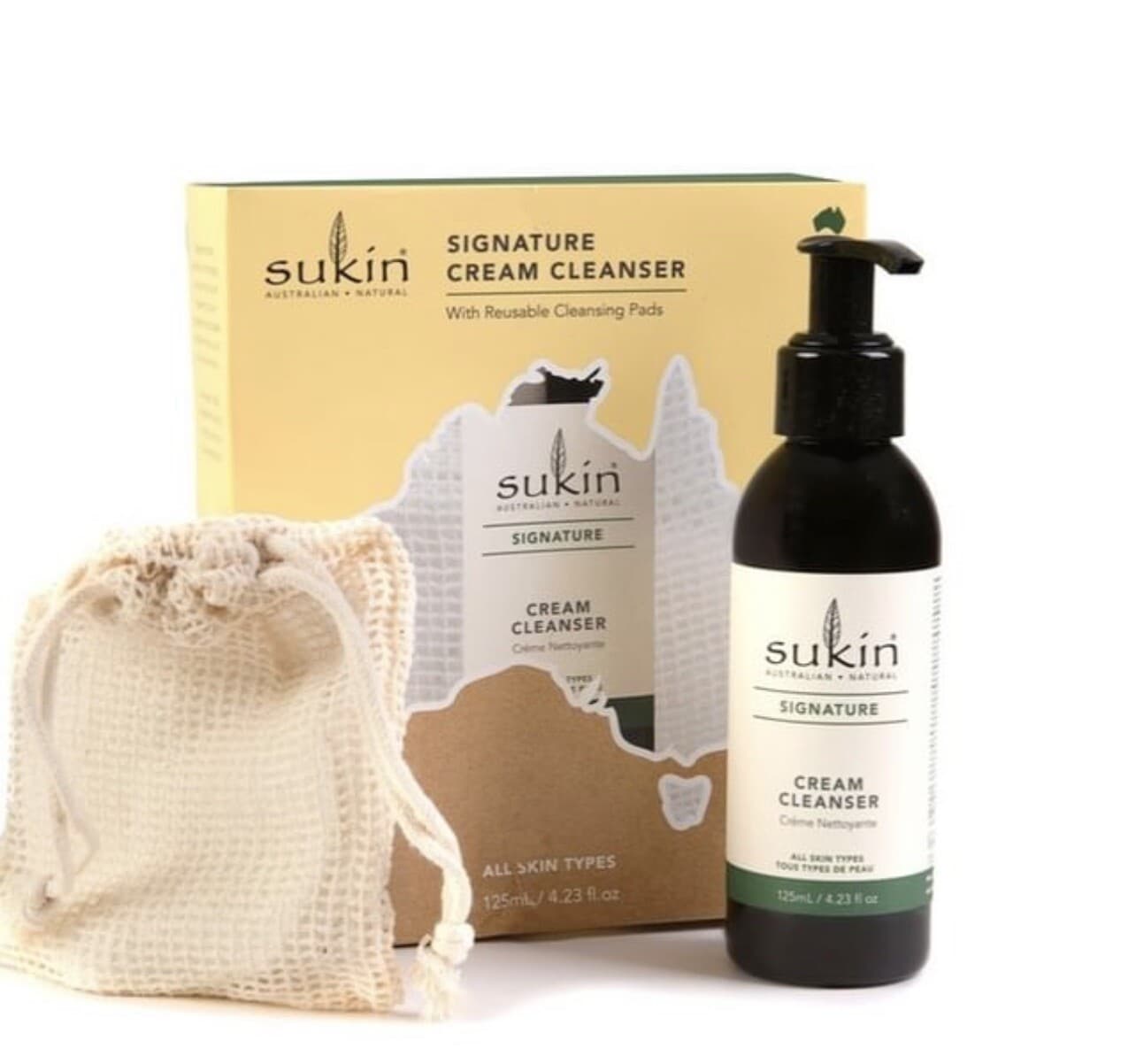 Sukin Cream Cleanser 125ml + Reusable Cleansing Pads Gift Set - Vegan Hydrating