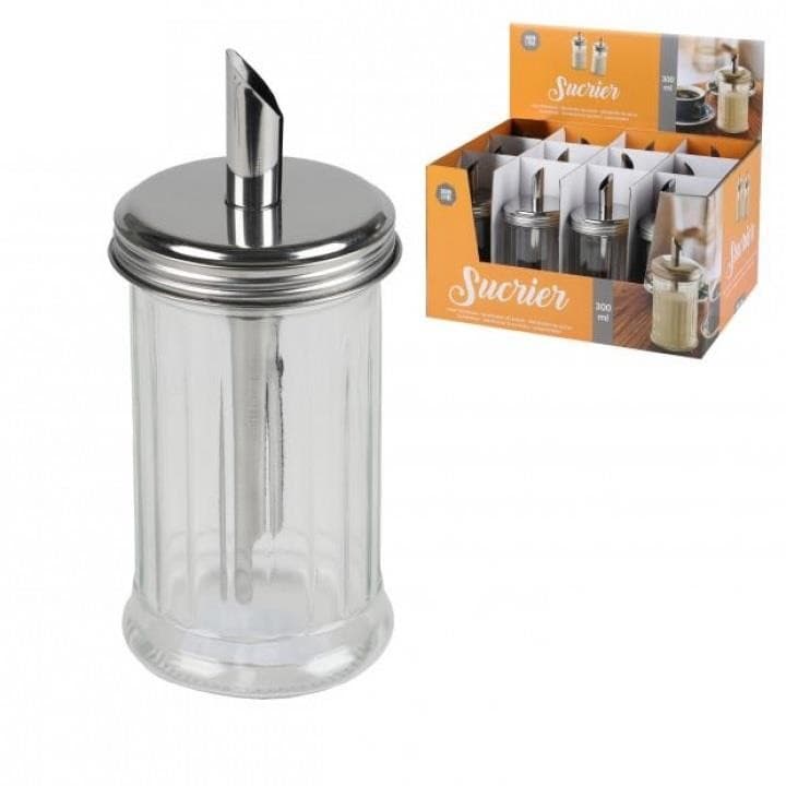 Sugar Shaker 300ml Glass with Metal Lid Vintage Style for Kitchen or Cafe Use