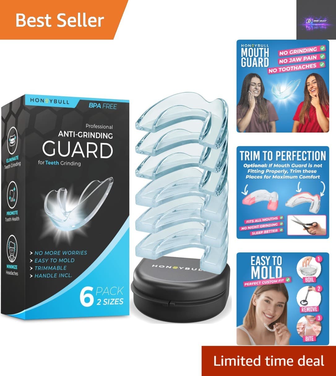 Versatile 6-Pack Anti Grinding Custom Mouth Guards with Travel Case - Adult