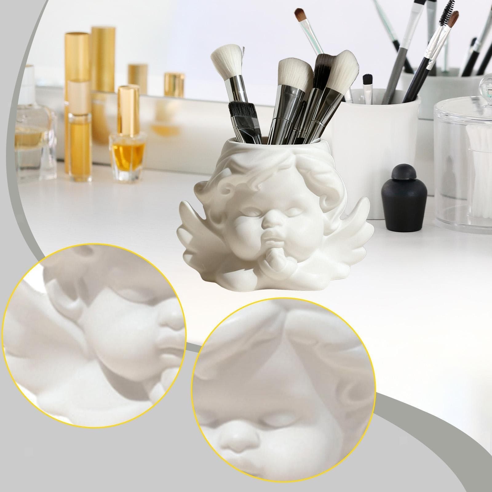 Makeup Brush Holder Resin Desk Organizer for Vanity Bathroom Countertop