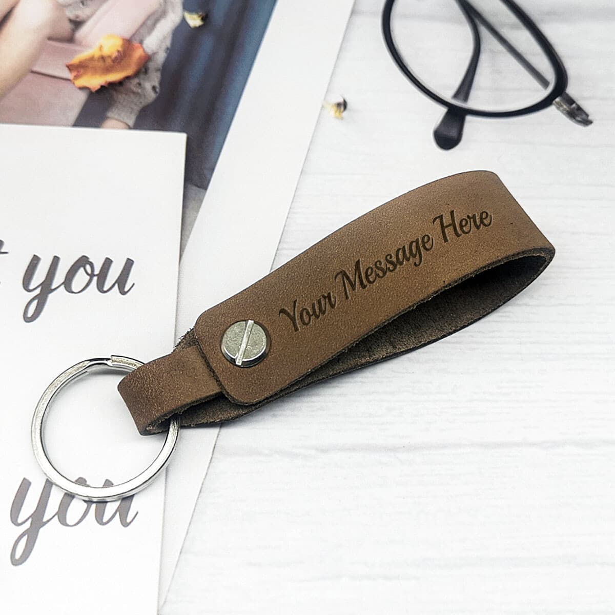 Fathers Day Birthday Gift for Men Dad Grandad Custom Engraved Leather Keyring