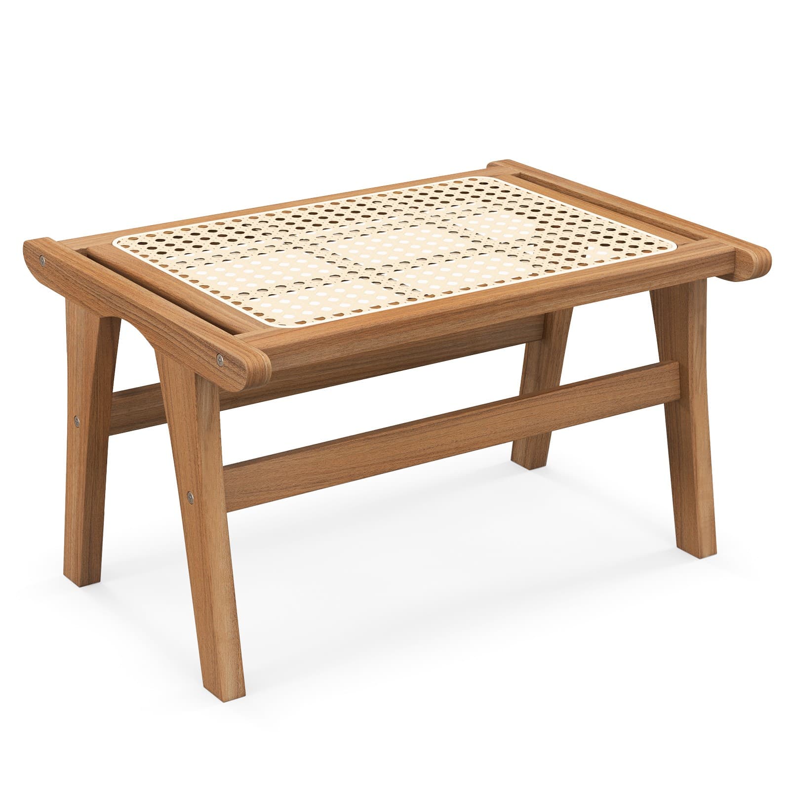 Natural Teak Footstool with Handwoven Rattan 60x45x36cm Indoor Use Only