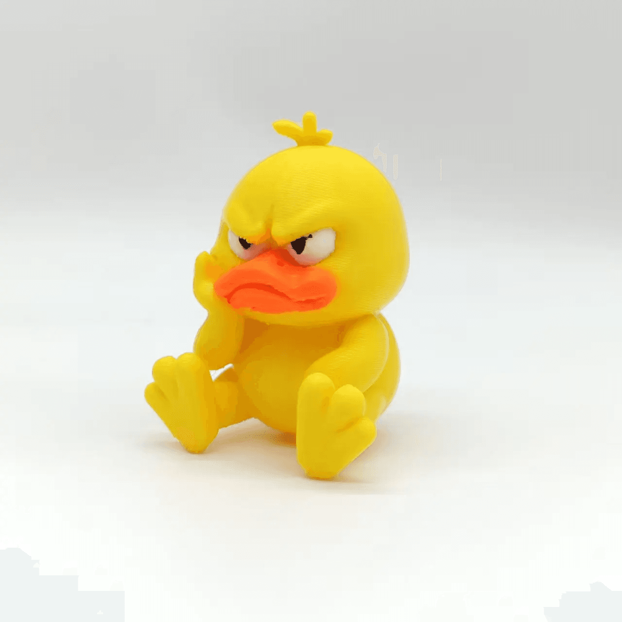 3D Printed Angry Little Yellow Duck Statue - Cute Angry Expression with Big Eyes