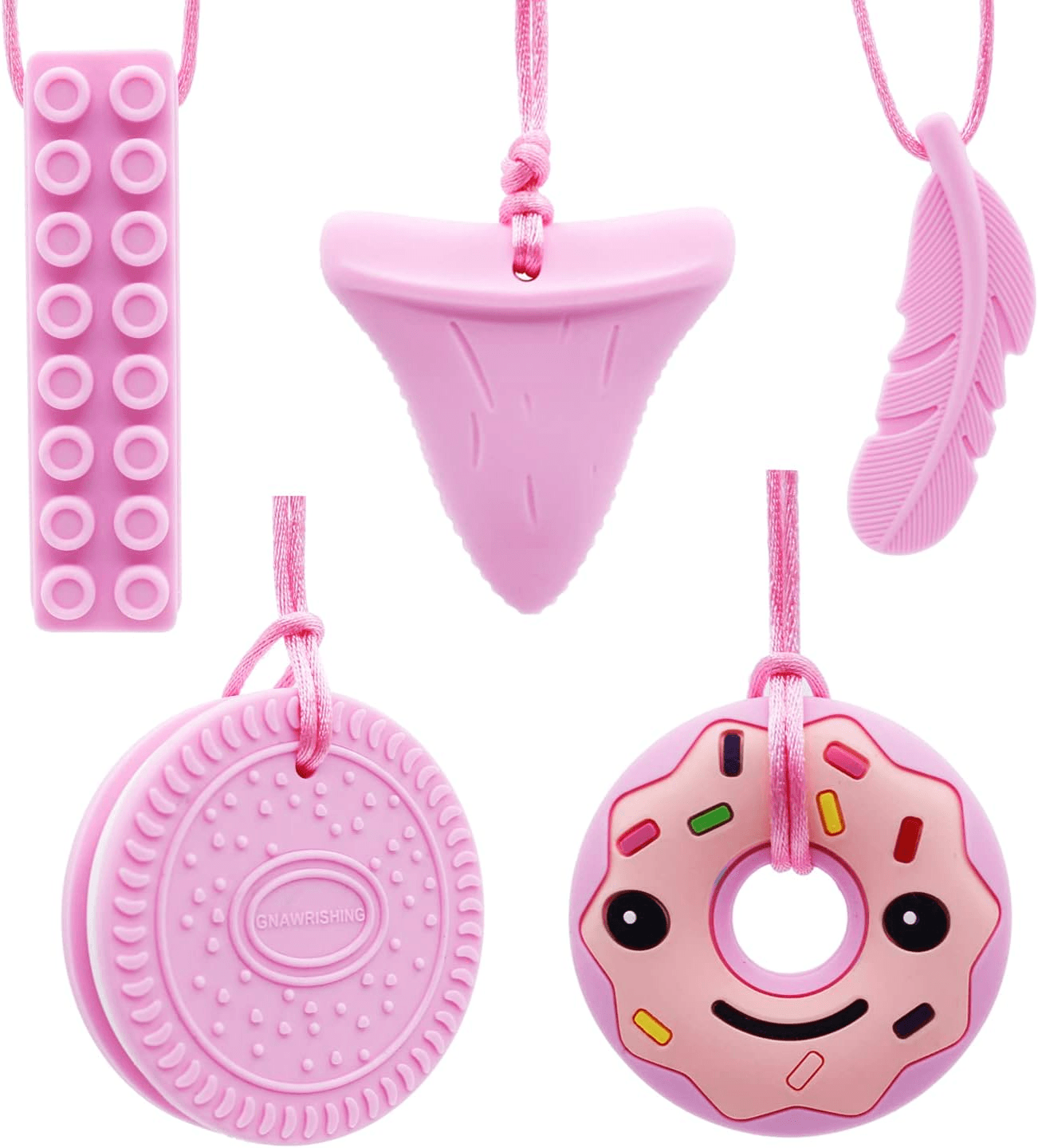 Chew Necklaces for Sensory Kids 5 Pcs Pink Sensory Chewy Toys for Autism Girls