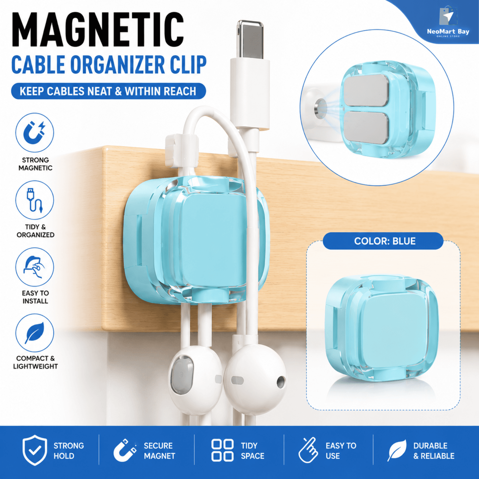 Magnetic Cable Clips Desk Wire Organiser USB Charger Holder Tidy 1/5/10 Pcs UK