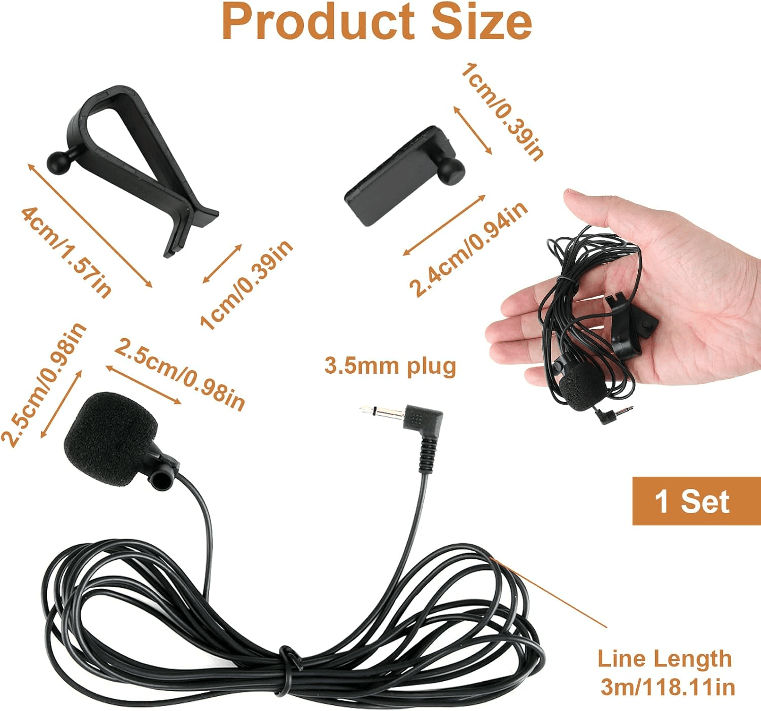3.5Mm Car Microphone 3M HD Voice Assembly Mic for Kenwood Sony Boss Alpine Jense view 2