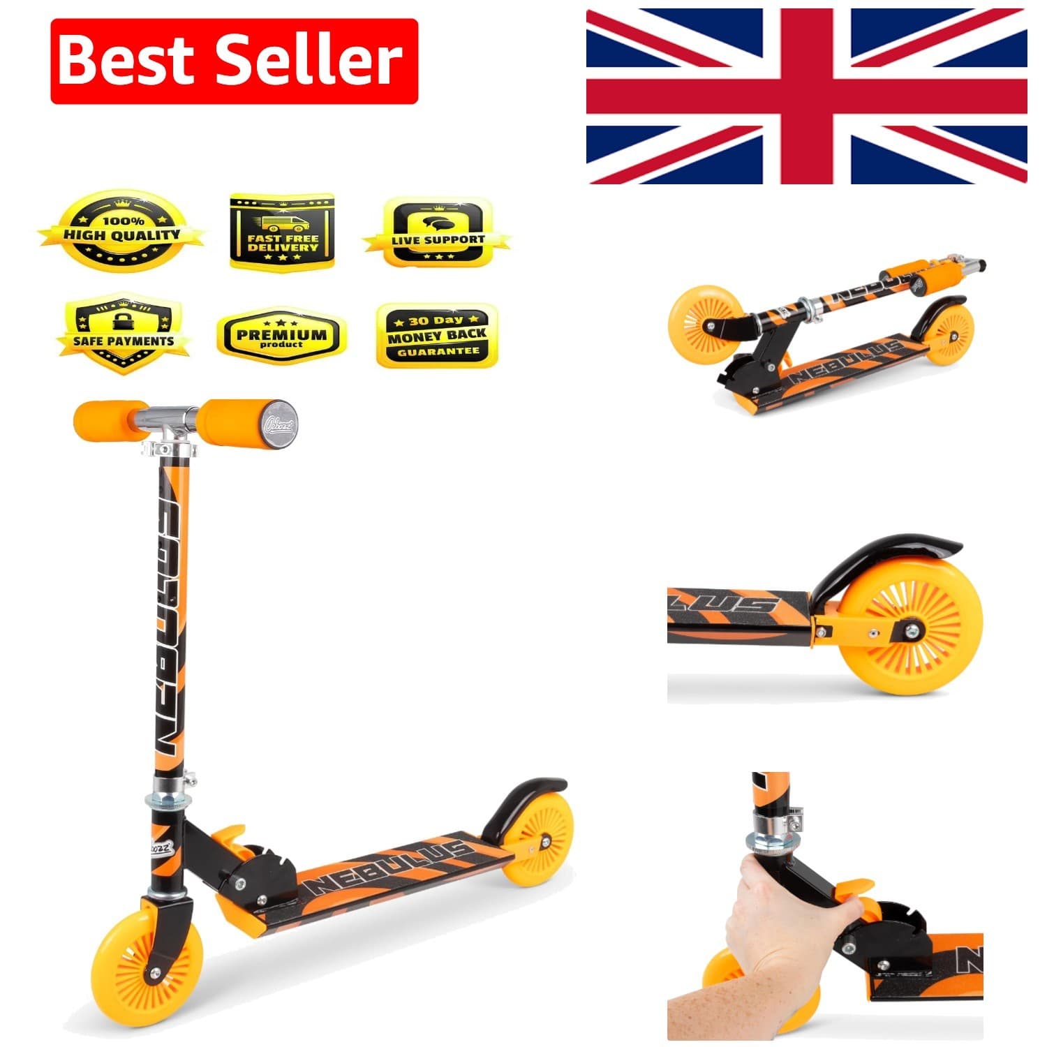 Nebulus Foldable Kids Scooter in Orange and Black| Adjustable Height| PU Wheels...