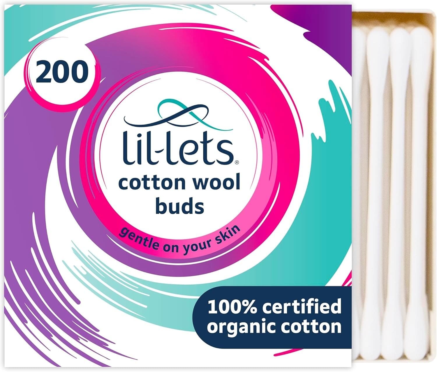 Lil-Lets Cotton Buds| Certified Organic| 100% Pure Cotton Tips - Pack of 200