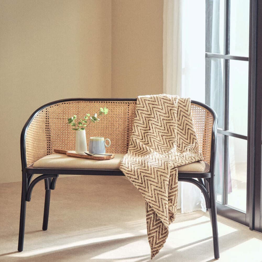 Cebu Natural Cane Bench with Black Beech Wood Frame