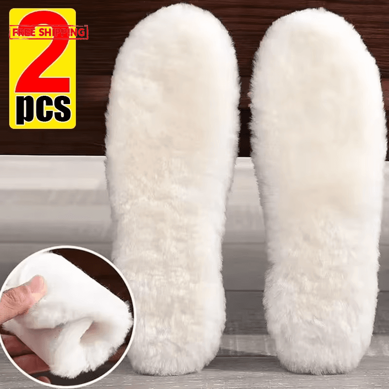 “Natural Sheepskin Wool Insoles Winter Warm Thick Fleece Shoe Pads for Men Women