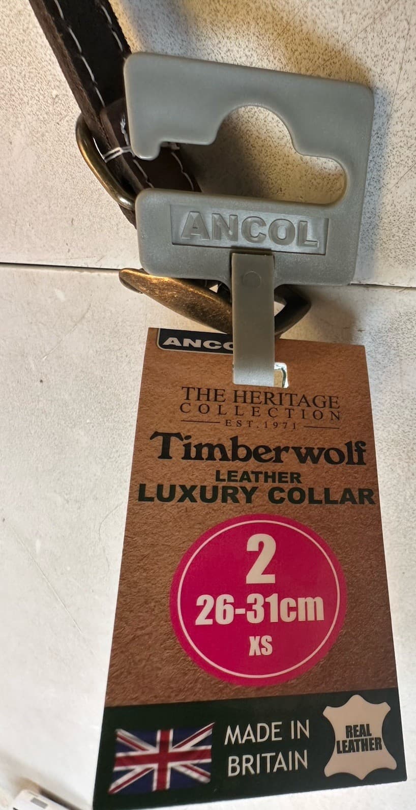 The Heritage Collection Ancol Timberwolf Leather Dog Collar 26-31cm view 2