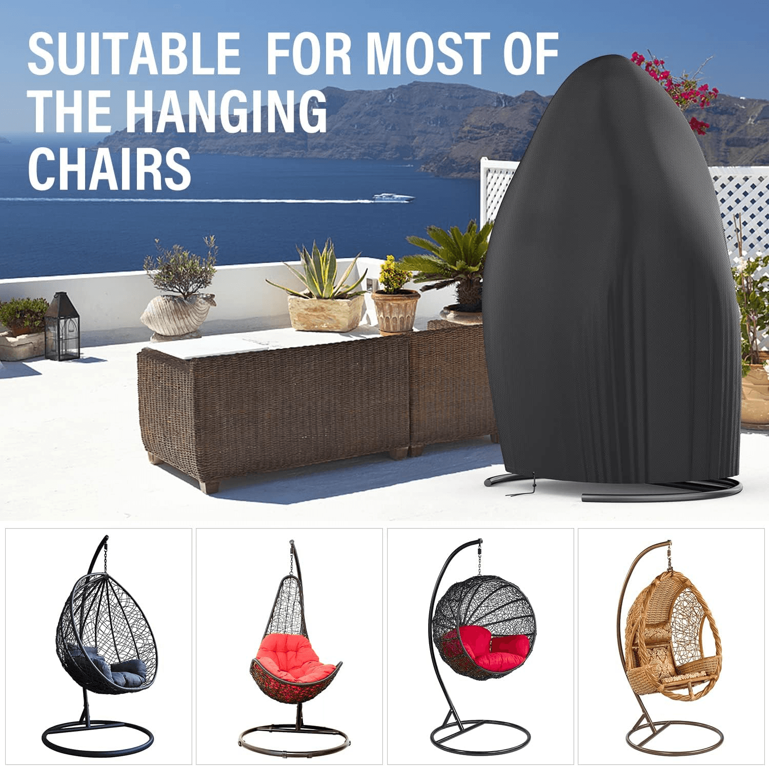 Patio Hanging Egg Chair Cover Waterproof Heavy Duty Outdoor 210D Oxford Fabric S view 2
