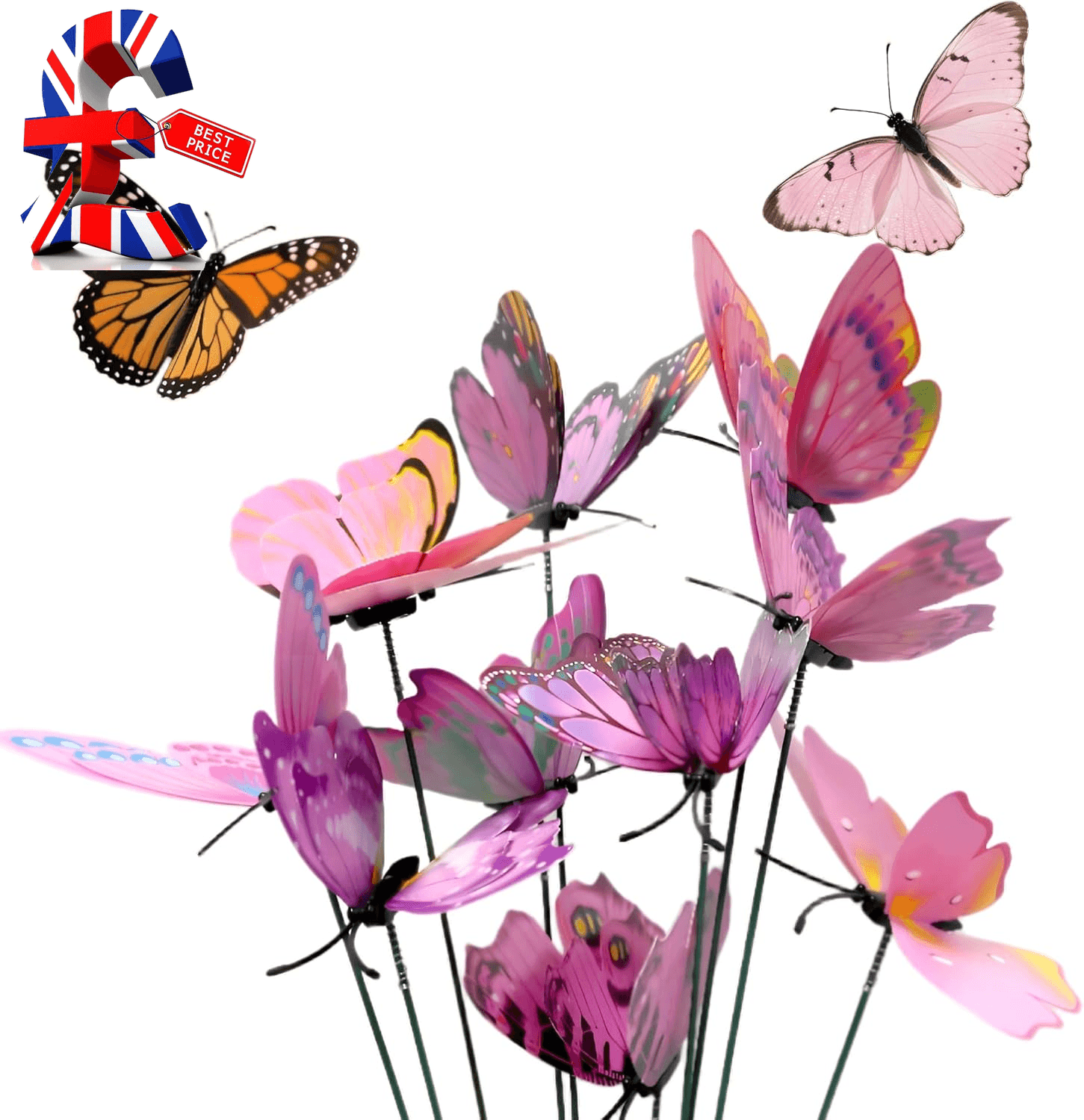 10Pcs Pink Pink Butterfly Garden Stakes| Decorative Butterfly Plant Pot Ornament