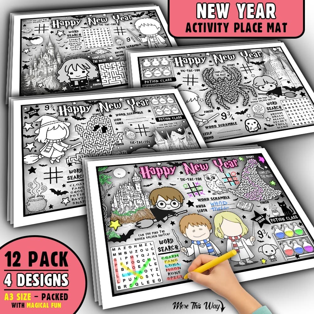 Harry Potter New Year’s Activity Placemats – 12 Pack Kids A3 Colouring Sheets