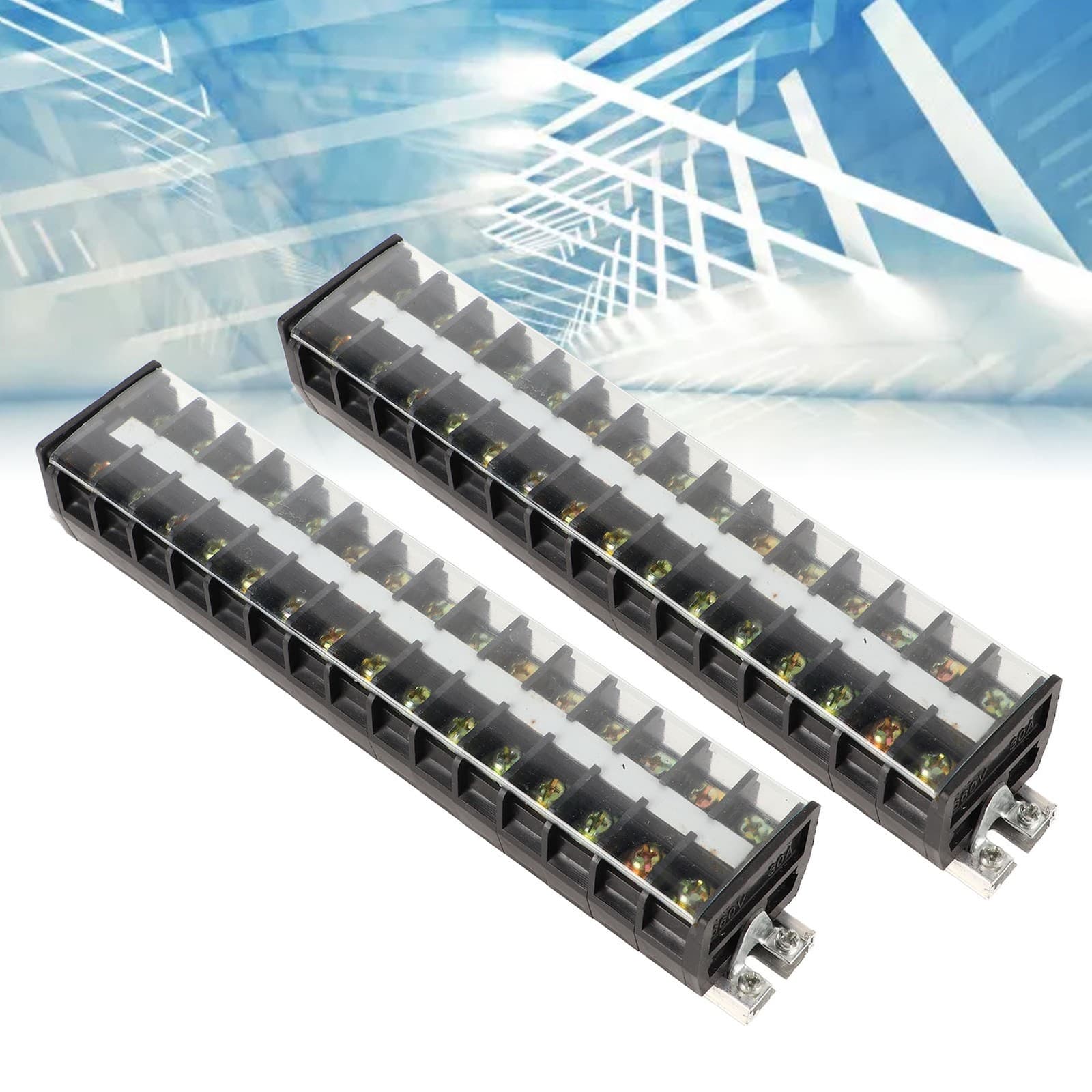 ›2PCS 660V 30A Wire Barrier Block Rail Type Wiring Terminal Bar Clear Dustproof view 2