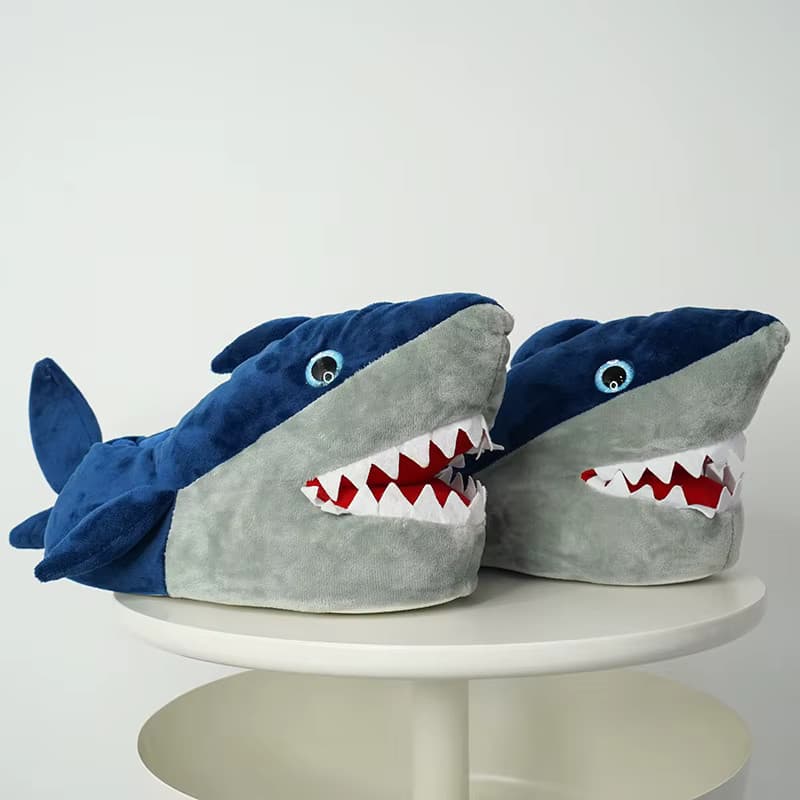 Cartoon Shark Soft Plush Slippers Sea Life Women Men Warm Home Indoor Shoes