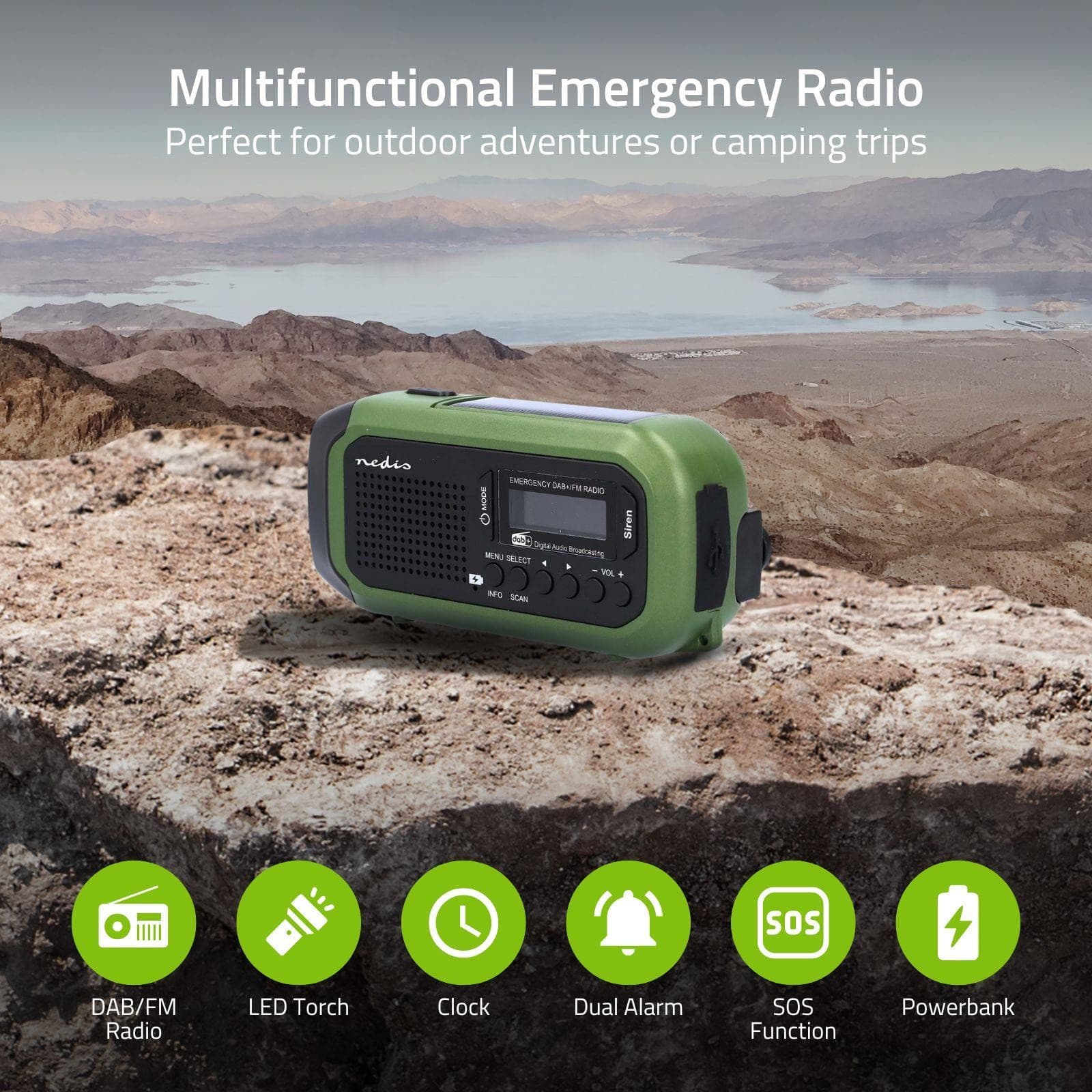 Portable Emergency Wind Up Solar/Battery Operated Radio DAB+/DAB/FM LED Light