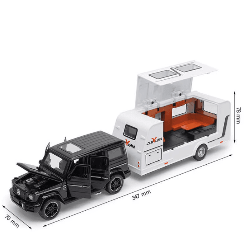 1:32 RV Trailer Diecast Model – Alloy Camper Van with Sound and Light Toy Gift