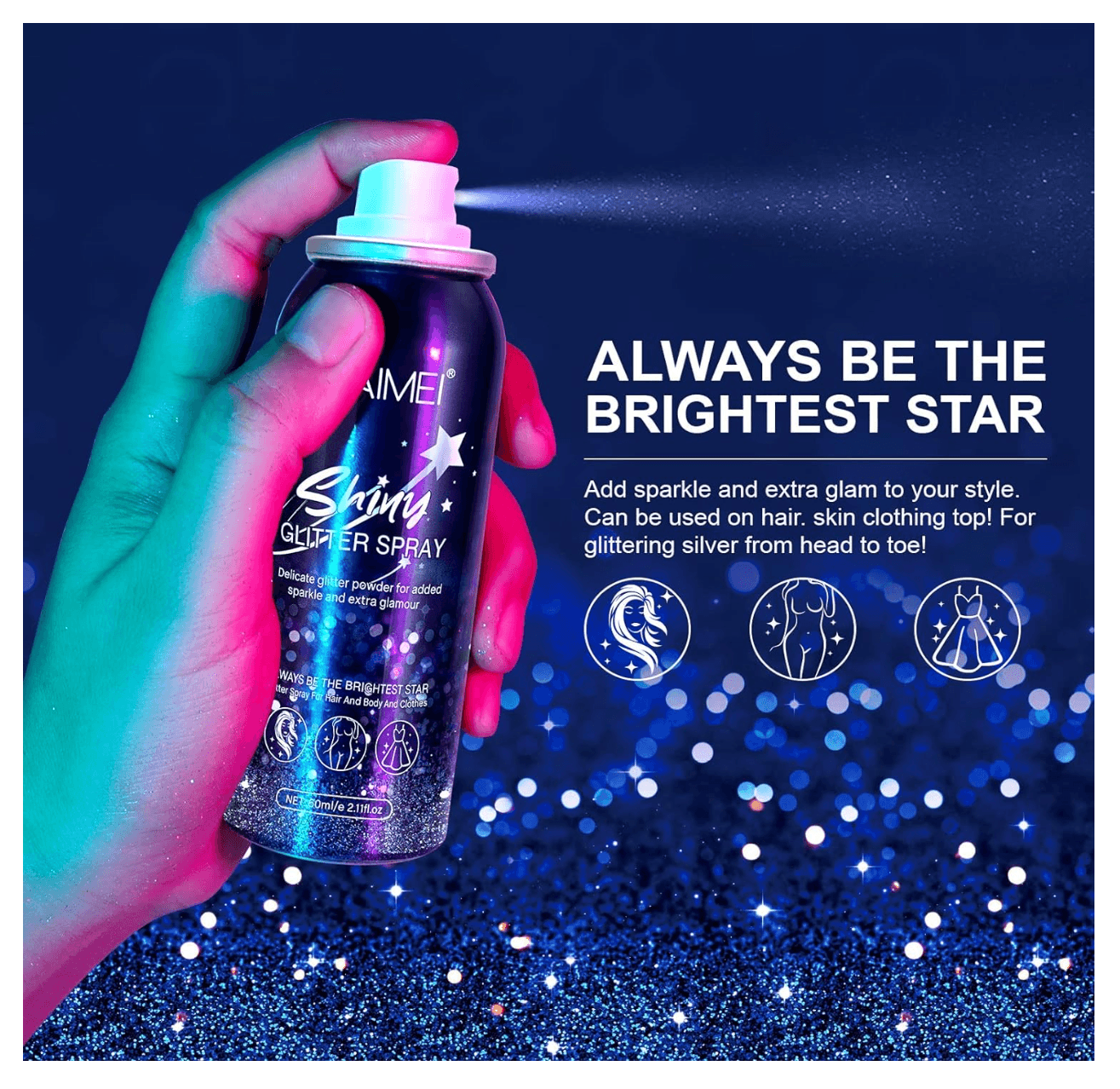 2X Body Glitter Spray for Women| Shimmery Spray for Skin| Face| Hair and Clothing view 2