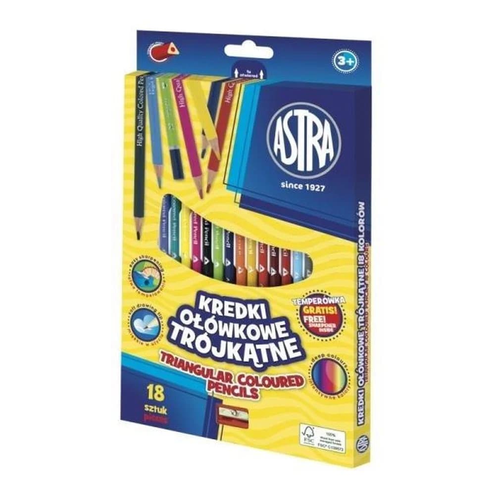 Triangular Colored Pencils 18 Colors With Sharpener Astra Top
