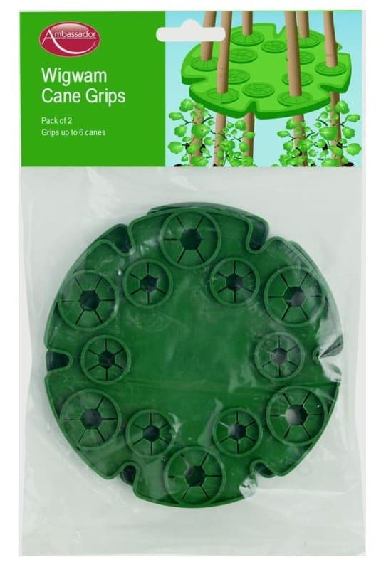 Pack Of 2 Green Garden Wigwam Cane Grips Support Cap Holds Up To 6 Plant Canes