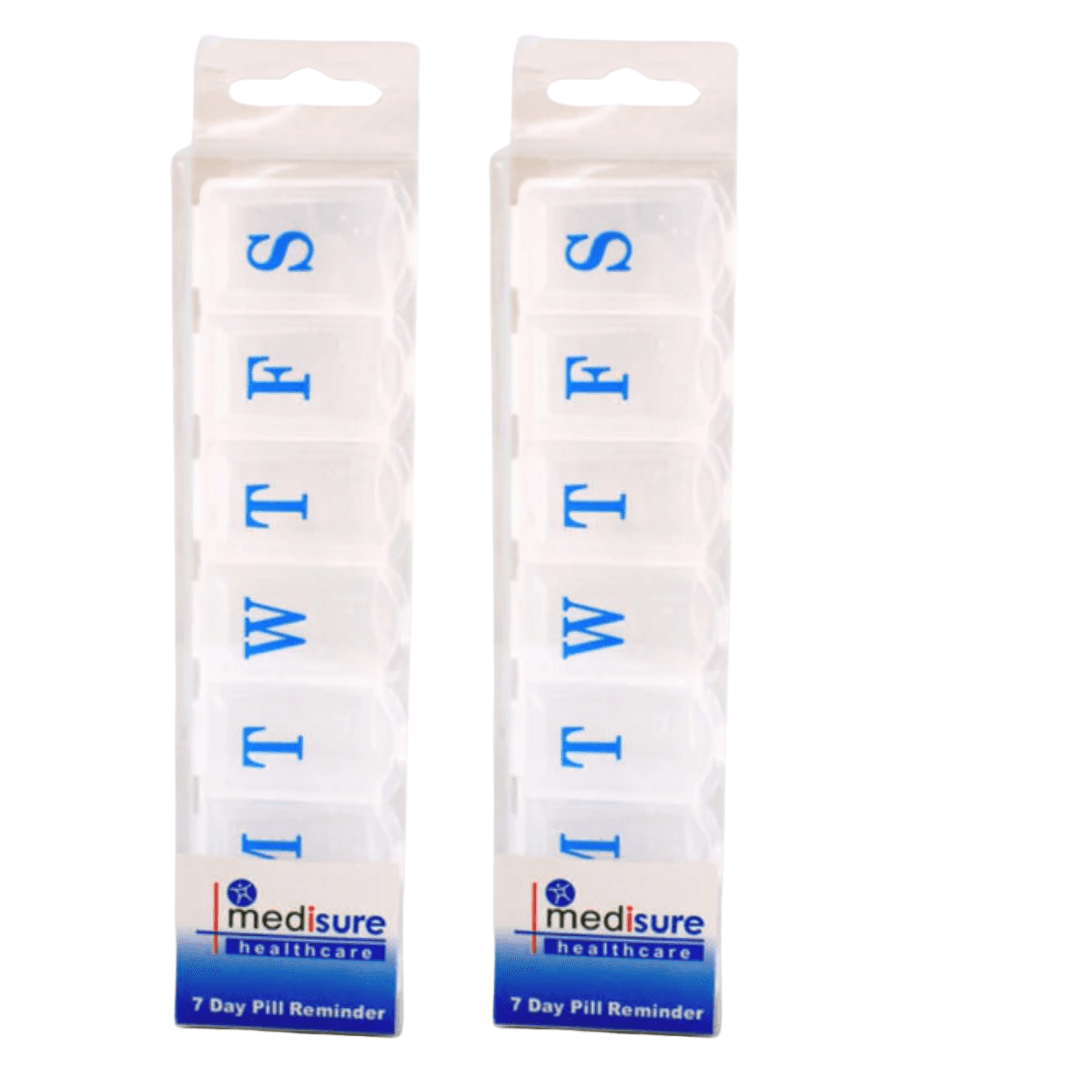 Medisure 7 Day Weekly Pill Box Organiser 2 Pack  Clear Secure Braille Reusable