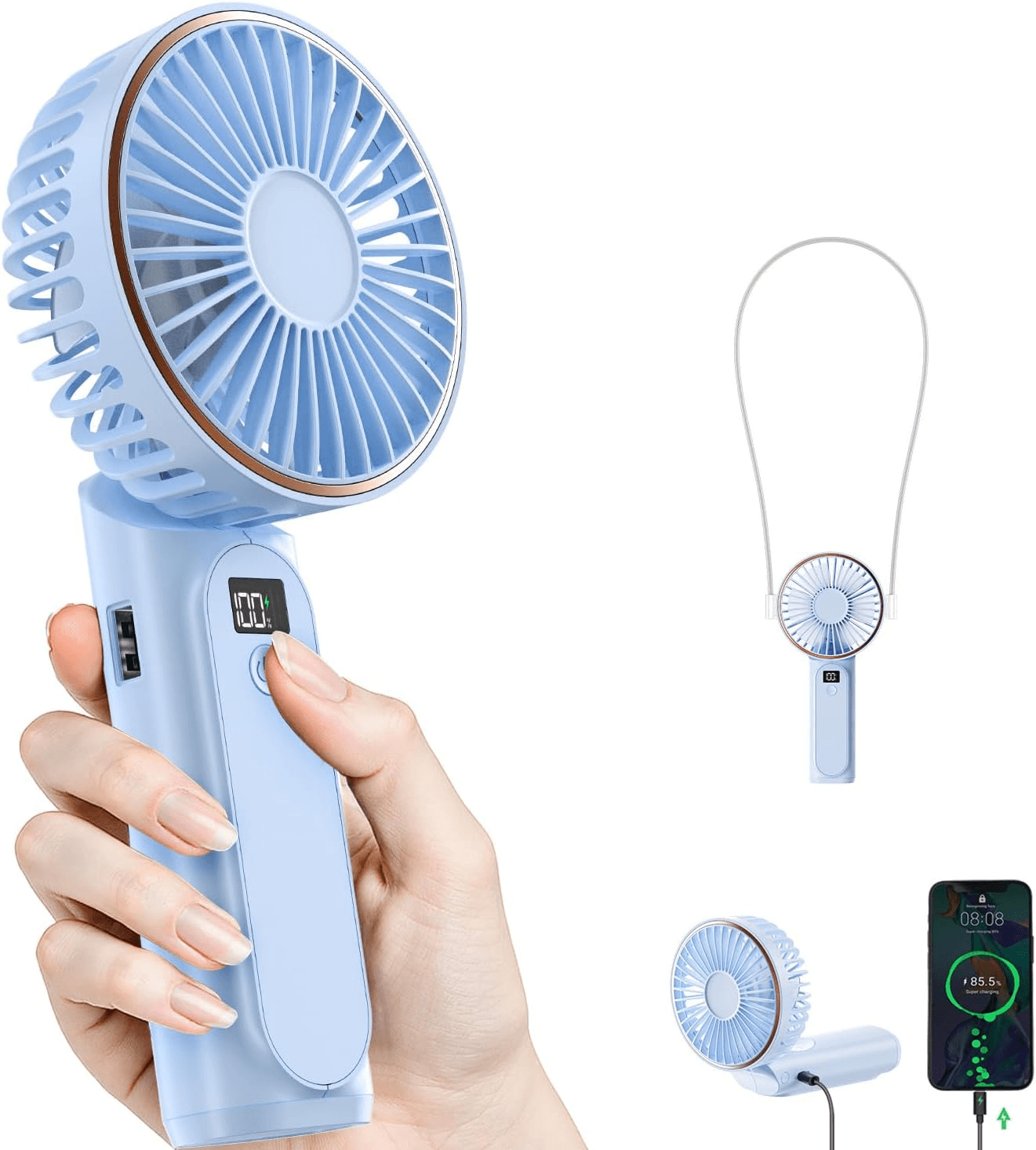 4000mAh Portable Handheld Fan 6 Speed Quiet USB Rechargeable Power Bank