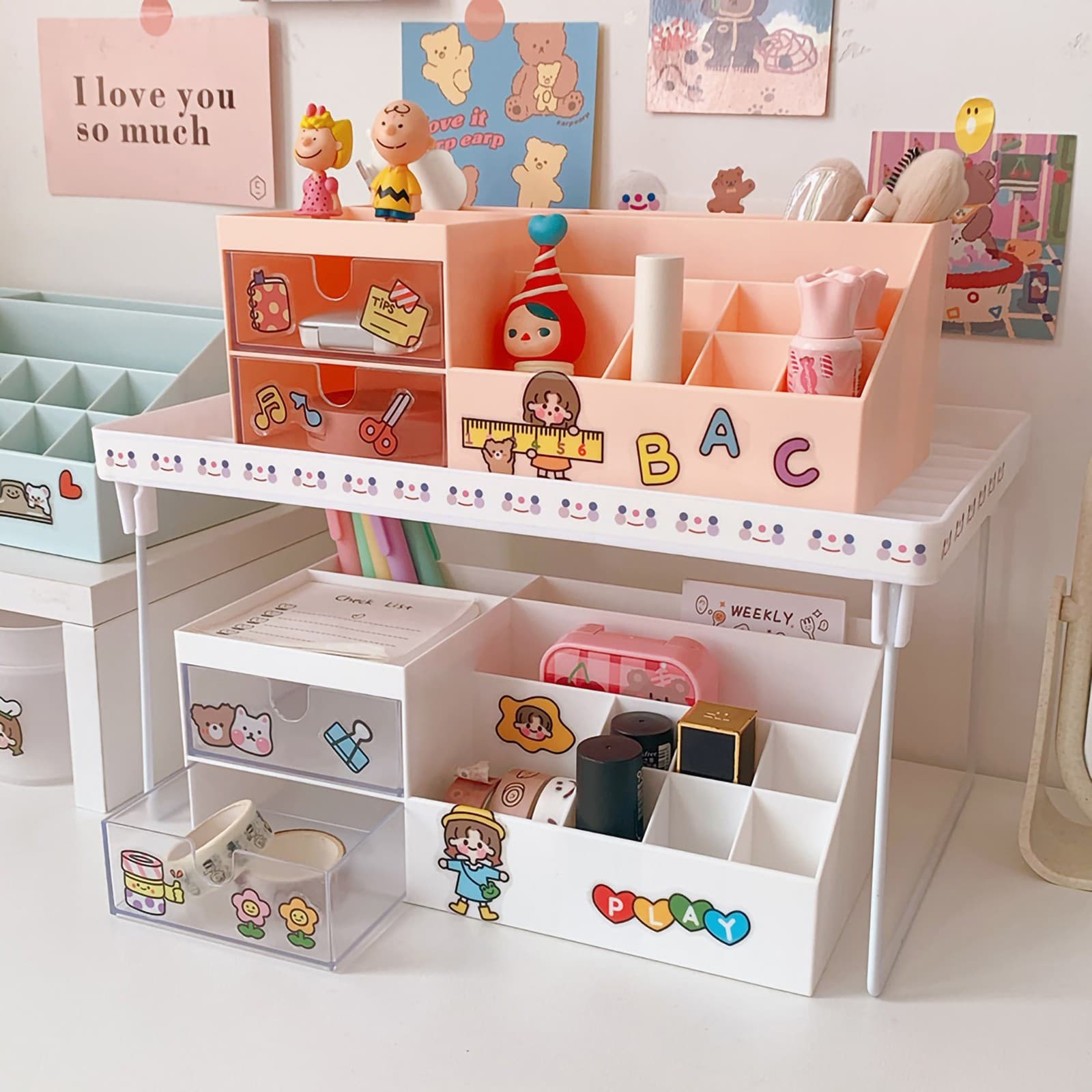 Girl's Heart Stationery Storage Box No Print Style White Pen Holder Healing