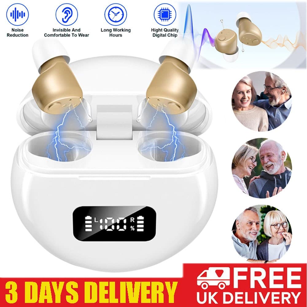 1 Pair Digital Hearing Aids In-Ear Invisible Sound Voice Amplifier Rechargeable