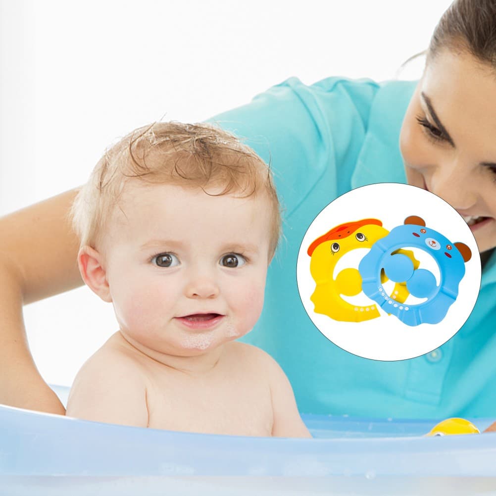 2 Pcs Adjustable Baby Shower Caps Cartoon Design Bathing Hats for Kids
