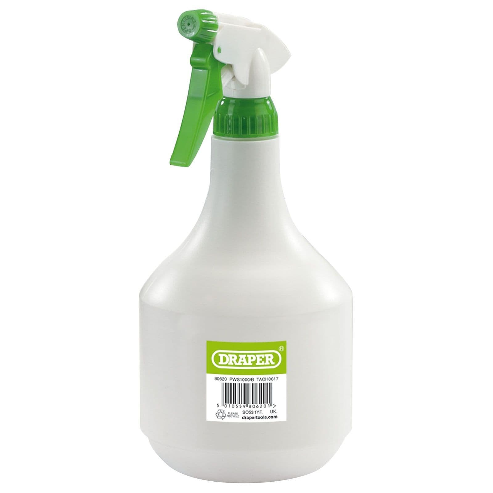 Draper Plastic Spray Bottle With Trigger Action Spray - 1000ml