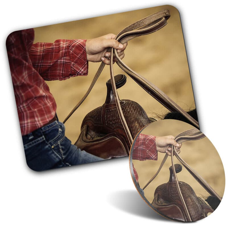 1 Mouse Mat and 1 Round Coaster Western Riding Saddle Horse #52436