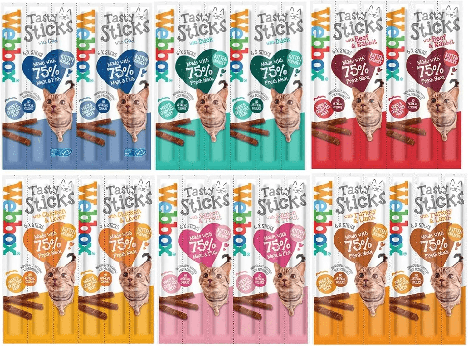 *NEW* 6 PACK MIXED CAT STICKS CAT KITTEN MEATY STICK TREAT COD DUCK BEEF CHICKEN