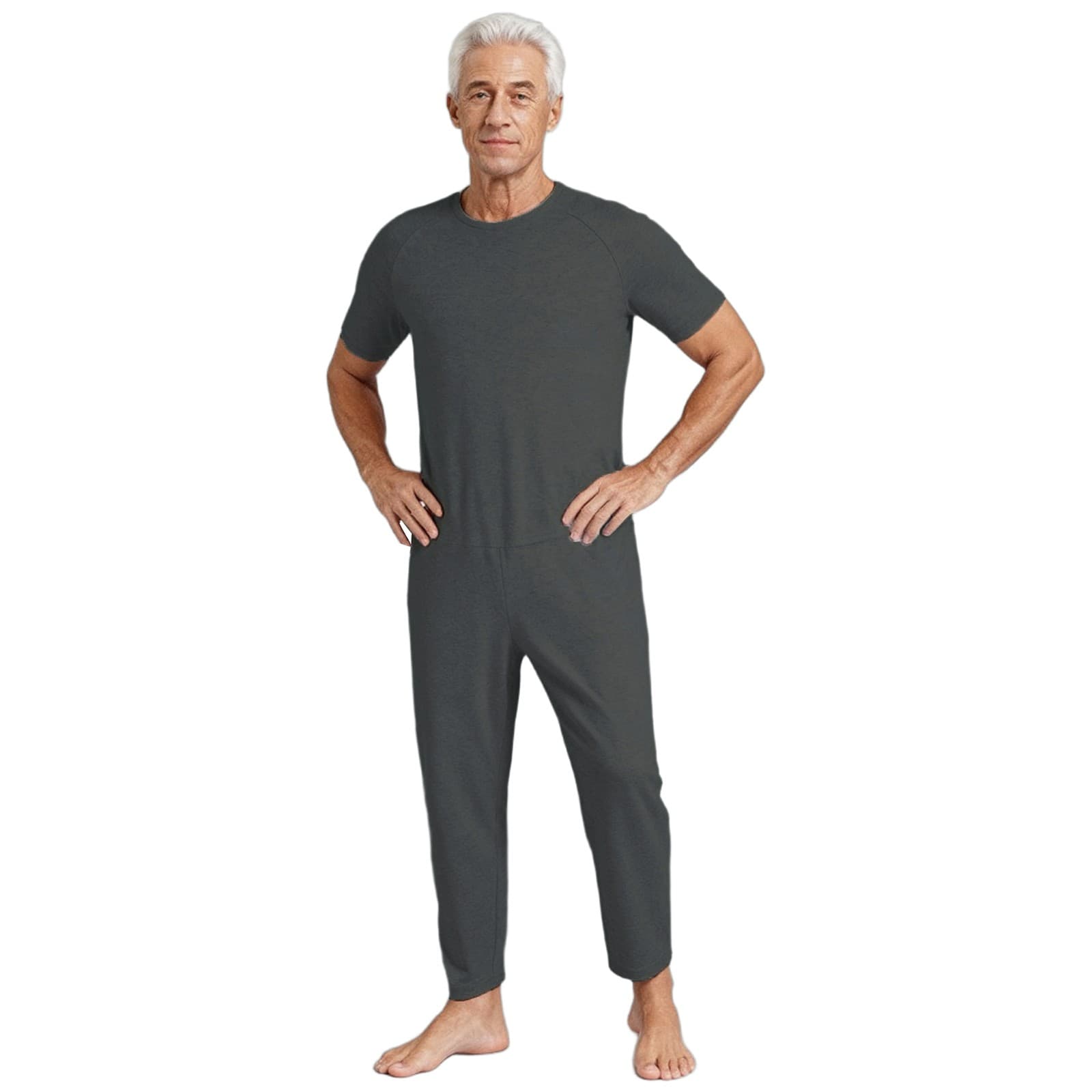 Men Women Adaptive Clothing Solid Color  Short Sleeve Back Zip Sleepwear Romper