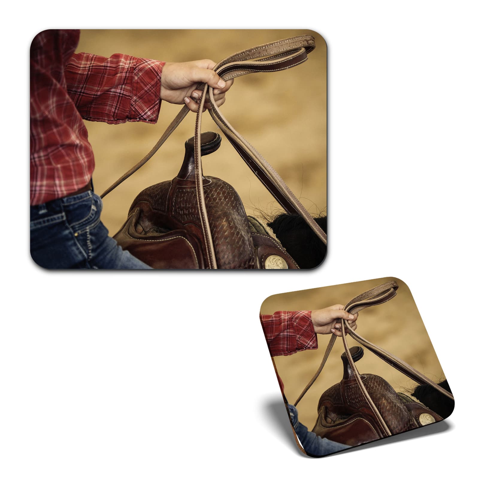 1 Mouse Mat and 1 Square Coaster Western Riding Saddle Horse #52436