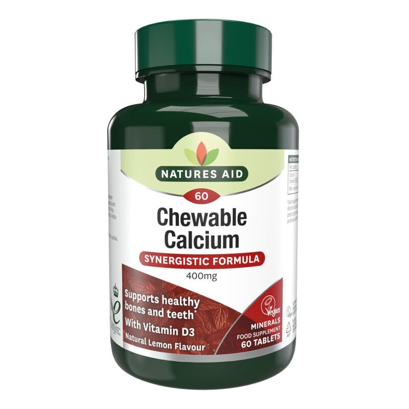 Natures Aid Calcium Chewable 400mg with Vitamin D3 60 Tablets Bone Health