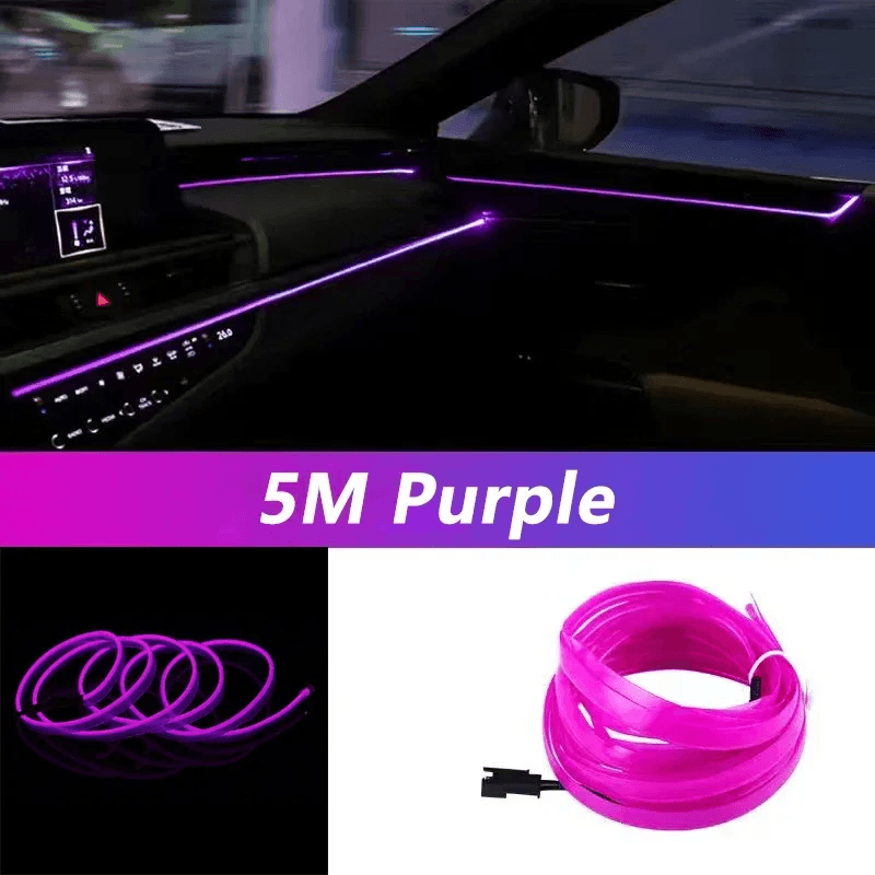 5M Car Interior LED Strip Light EL Wire Neon Ambient Lighting USB Flexible Decor
